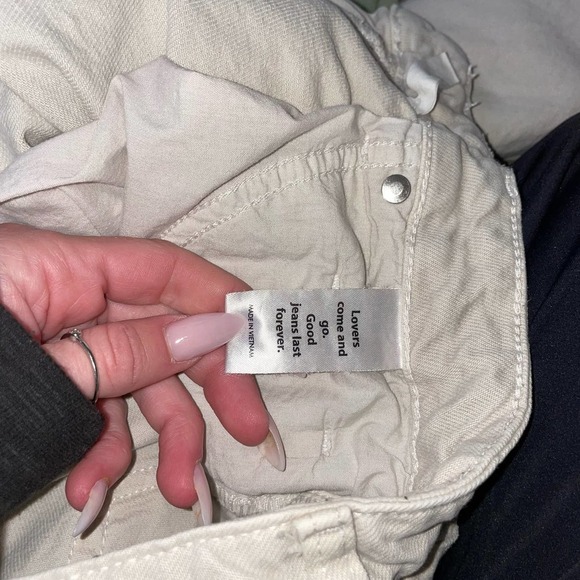 Pac Sun 90's Boyfriend jeans wide leg busted knee off white high waist 27" - Picture 10 of 10